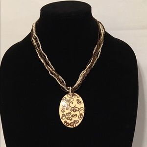 Tan & Beige Pendant Beaded Neck